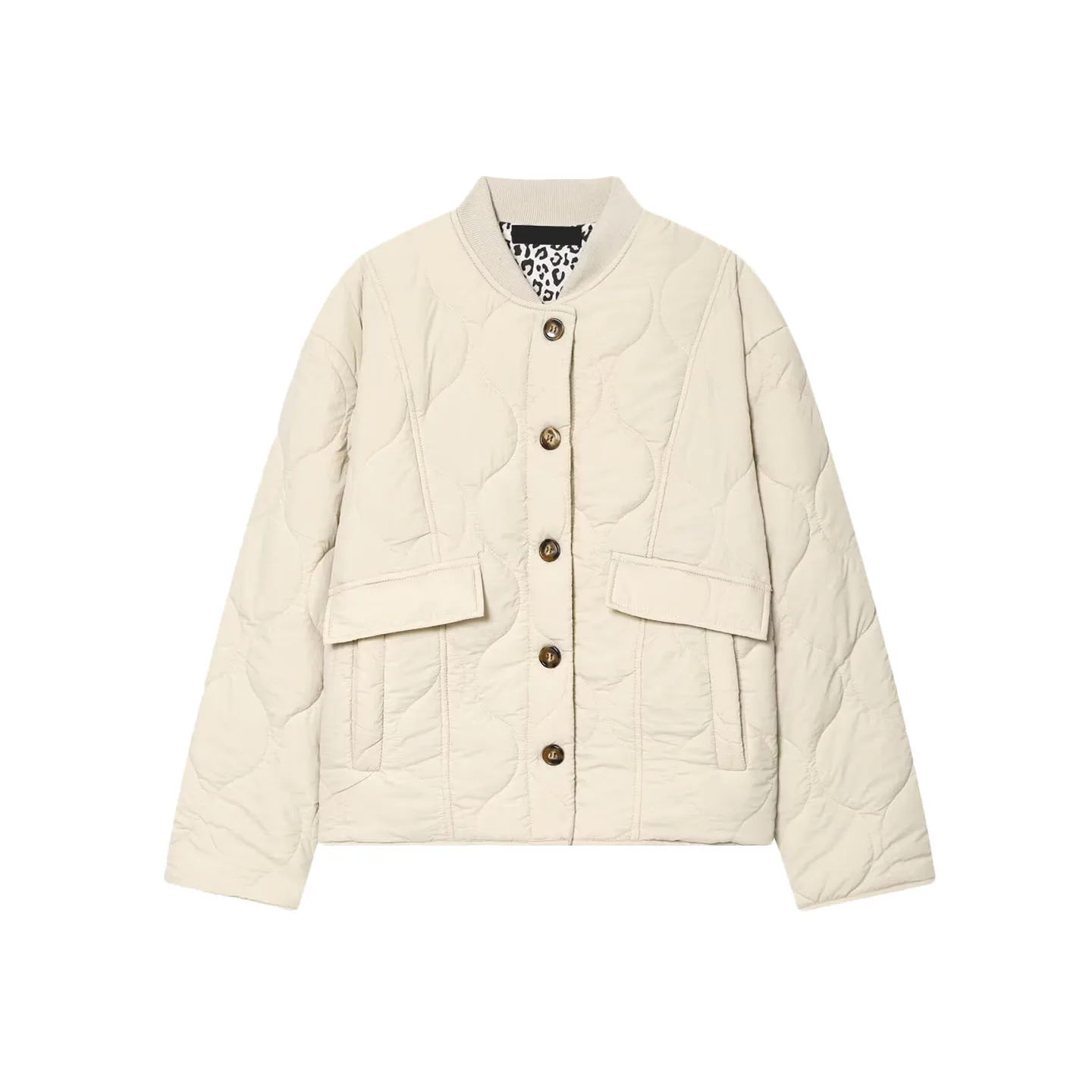 

2025 Autumn New Faion Women's Long Coat Stand Collar Commuter Leopard Print Personali Cotton Clothes Z Brand