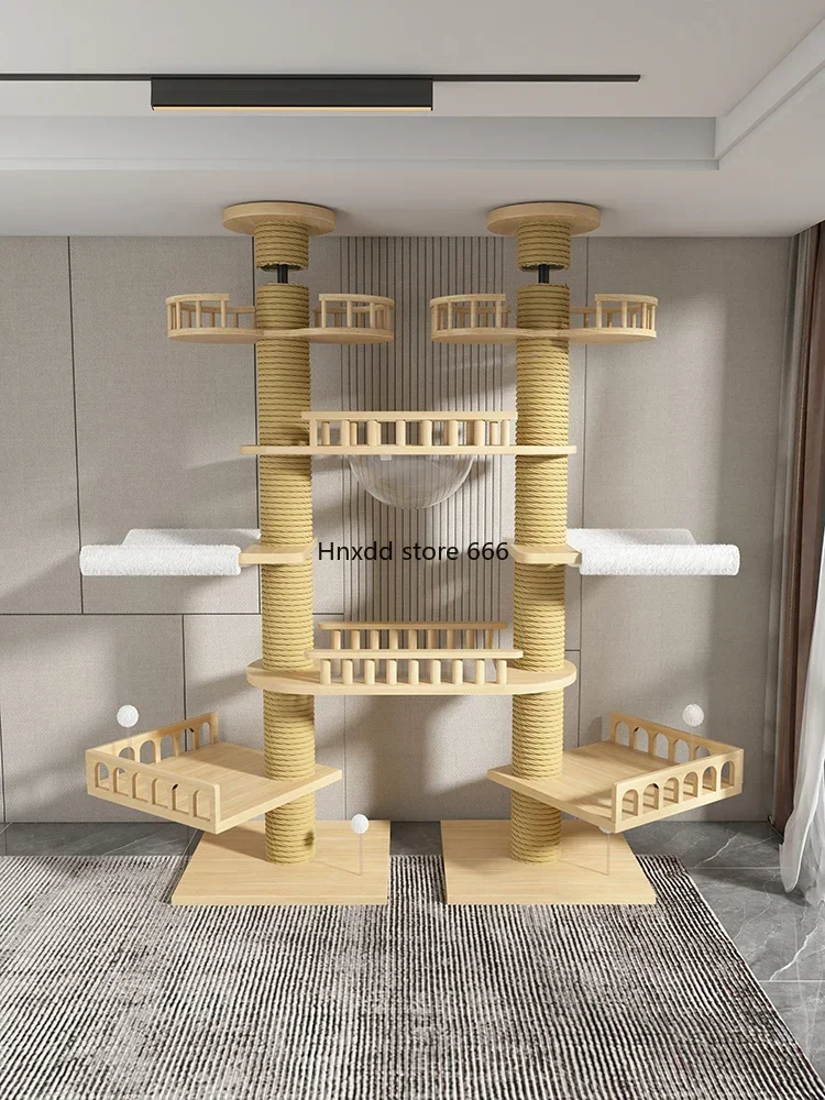 Solid wood does not occupy an area, no punching, double-column large cat indomitable cat climbing frame