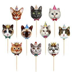 10pcs Crown Dog Cat Cake Topper Happy Birthday Wedding Kids Party Baby Shower Cupcake Toppers Bow Hat Decoration Baking Supplies