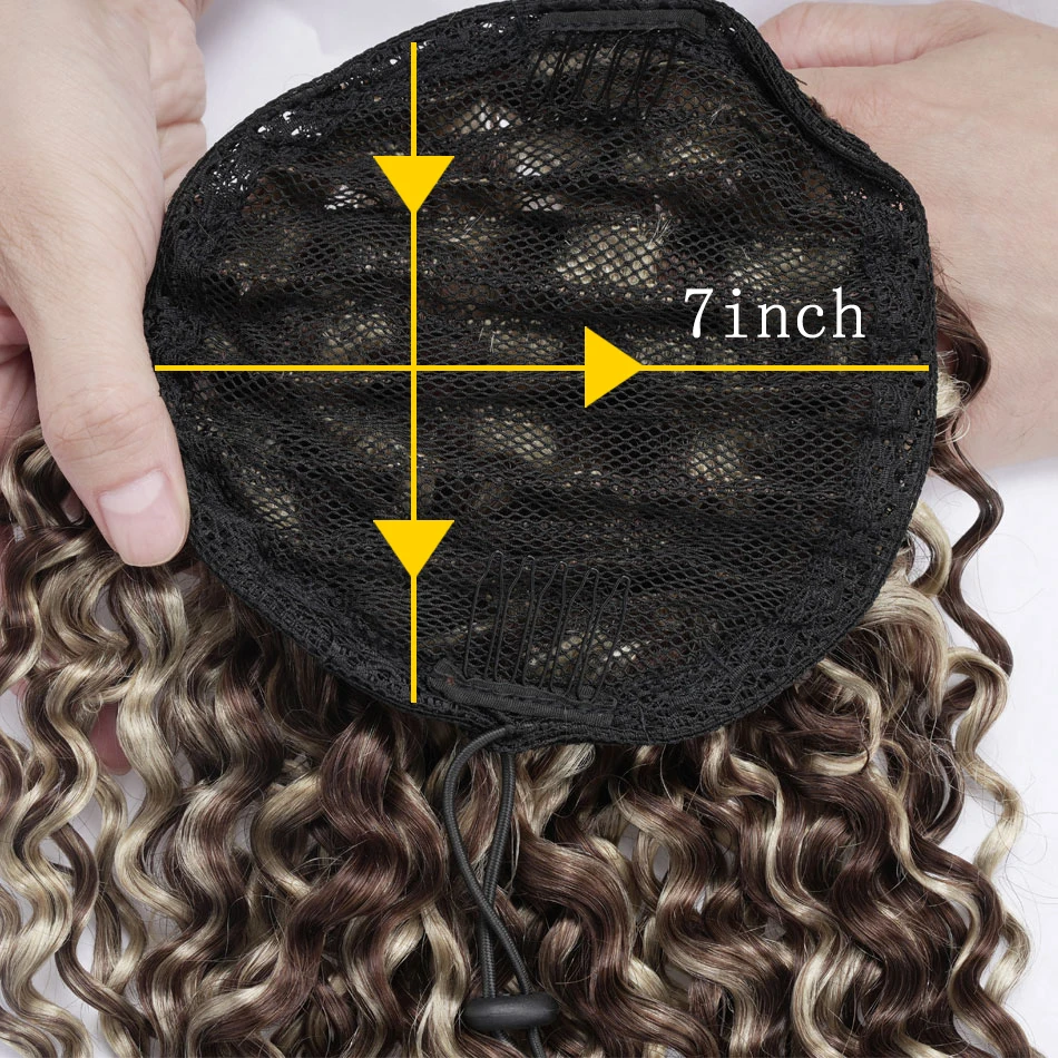 Water Wave Drawstring Human Hair Ponytail Extension Remy Balayage Highlight Human Hair Ponytail Long Curly For Women 16-28 Inch