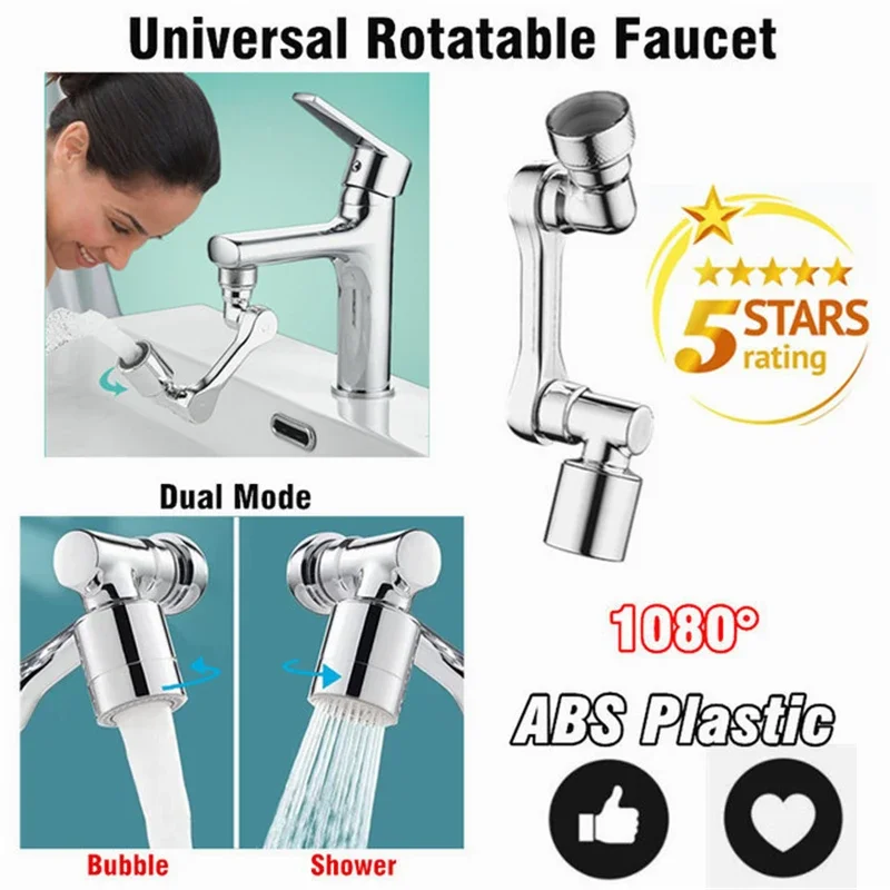 Torneira rotativa universal para lavatório de cozinha, extensor rotativo, braço robótico aerador, respingo de plástico, bocal bubbler, 99% novo,