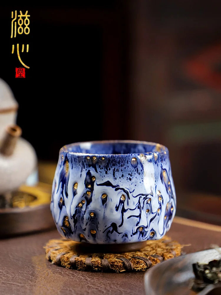 High-End Jianzhan Cup Outline Ceramics Stoneware Handmade Tea Temmoku Glaze Japanese Set Bowl