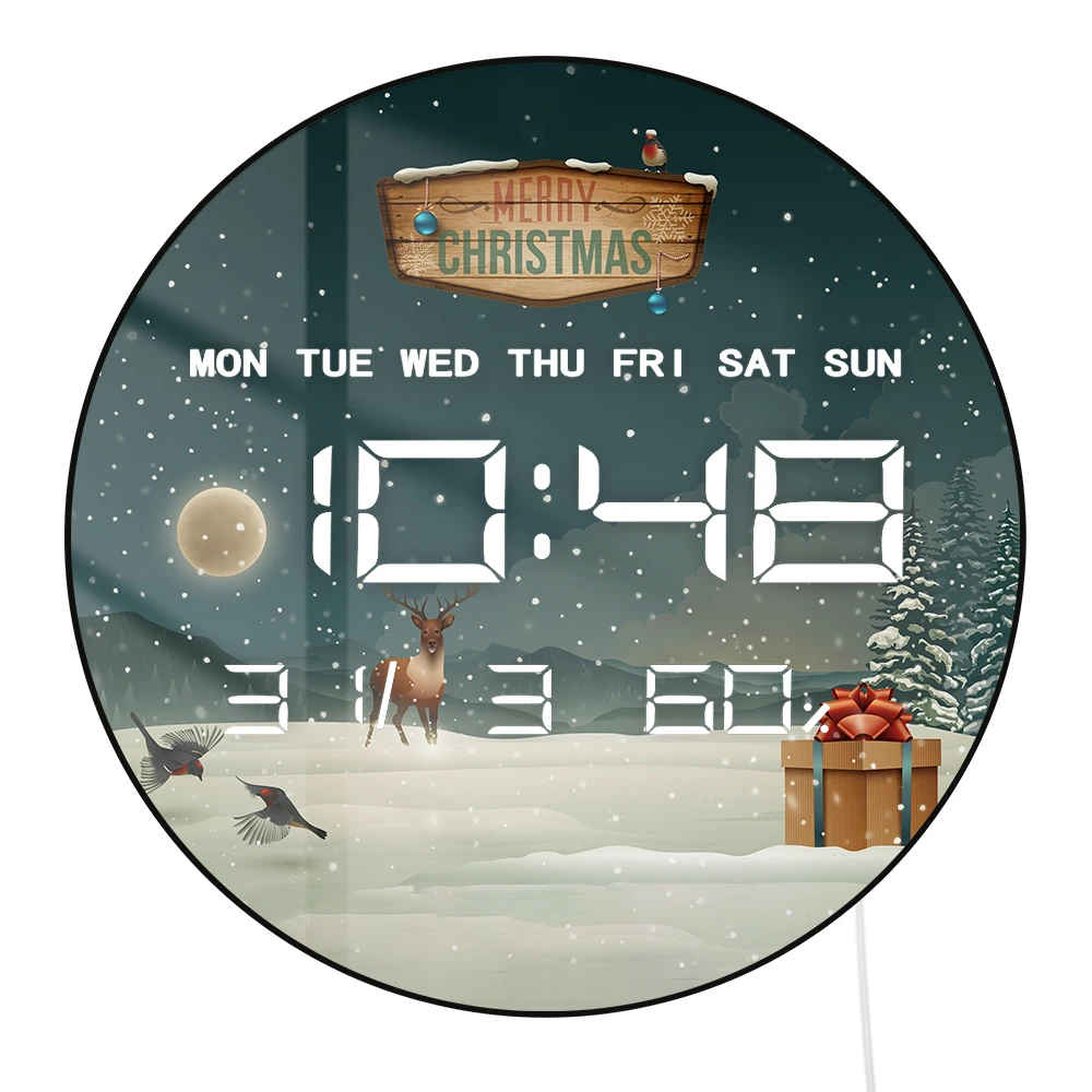 Winter Holidays Landscape Dual Purpose Digital Clock Wall Desk Use Merry Christmas Winter Holiday Home Decor Electric Wall Clock