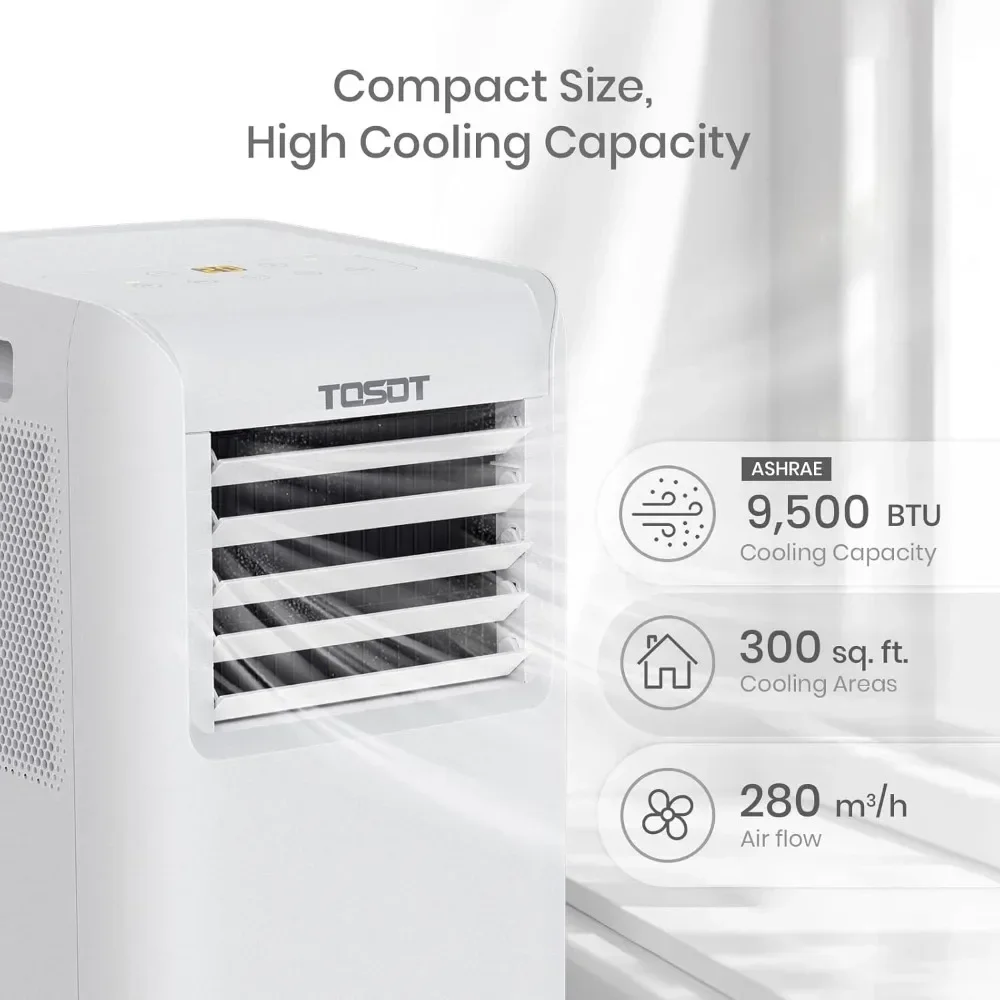 ries 9,500 BTU Air Conditioner Easier to Install, Quiet and 3-in-1 Portable AC, Dehumidifier, Fan for Rooms Up to