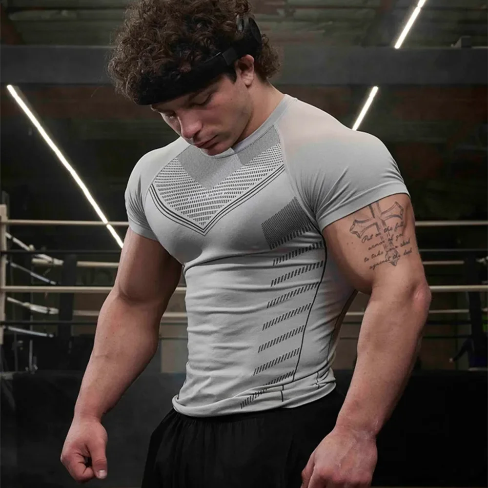 Compression Quick Dry T-shirt Men Fitness Training Short Sleeve Shirt Male Gym Bodybuilding Skinny Tees Tops Running Clothing