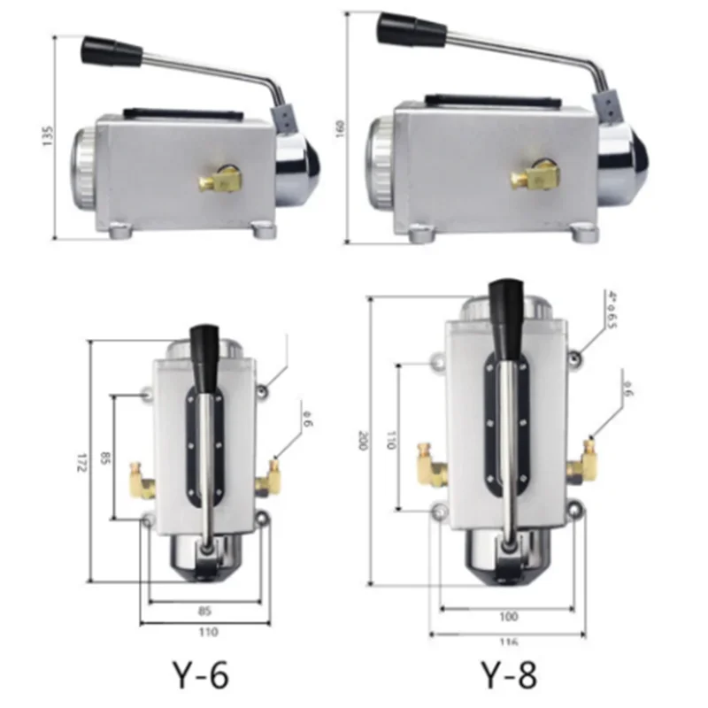 Punch Lathe Hand Pump Y-6 Y-8 1 & 2 Tube Manual Lubrication Oil Pump 4mm / 6mm Output Hole CNC Milling Machine Tool Oiler 1PC