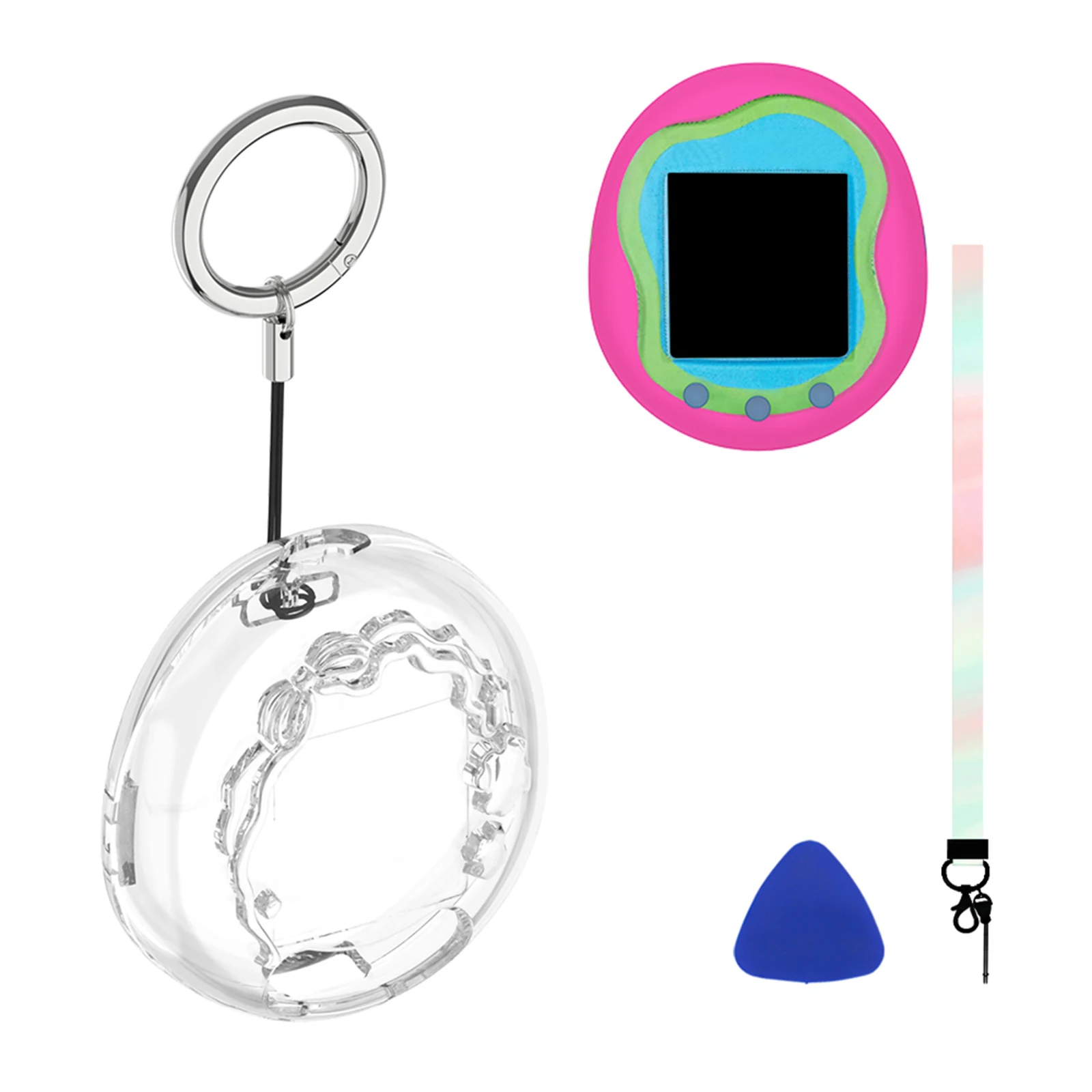 Clear Case with Keychain for Tamagotchi Uni Transparent Hard Display Box Anti-Scratch Transparent Protective Case