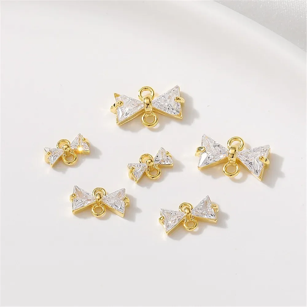 

18K Gold-plated Zircon Bow Pendant Double-hole Bow Tie Pendant Diy Handmade Bracelet Necklace Connection Buckle