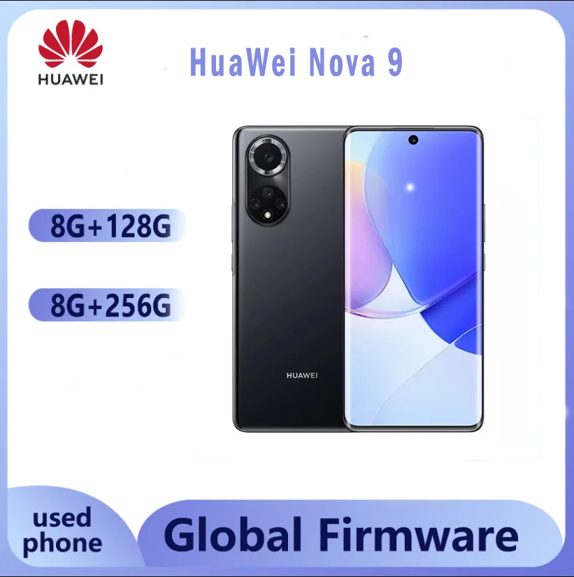 Smartfon Huawei Nova 9, tylna kamera 50MP, przednia kamera 32MP, ekran 120Hz, odcisk palca, 4300mA, używany telefon.
