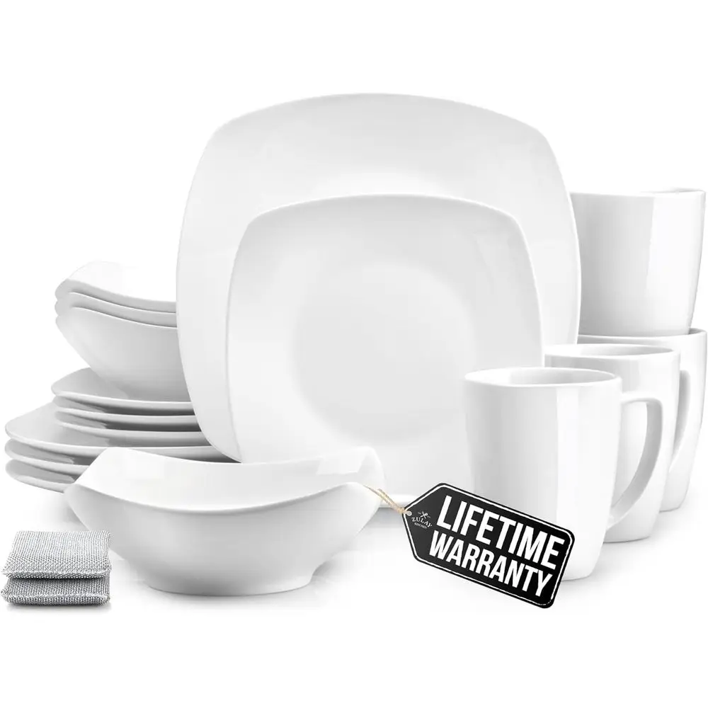 

Наборы тарелок и мисок Luna, современный фарфоровый набор посуды из 16 предметов на 4 человек, устойчивый к сколам и царапинам квадратный набор посуды, микроволновая печь