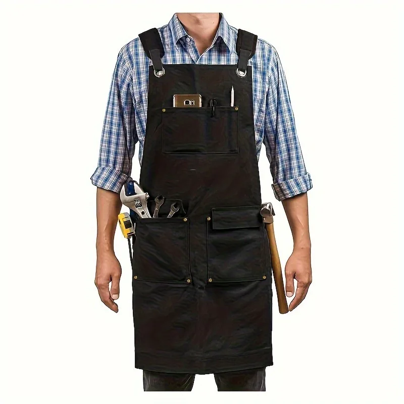 

Multi Pocket Waxed Canvas Waterproof Tool Apron Work Bib Heavy Duty Carpenter Woodworking