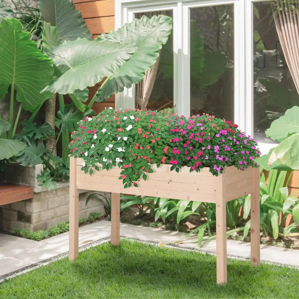 Jardinière surélevée en bois 122,5 x 56,5 x 76 cm avec doublure non tissée et trous de drainage, idéale pour la culture de légumes