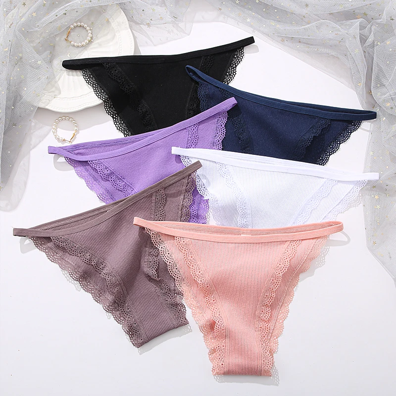 3PCS/Set Seamless Cotton Women\'s Panties Sexy Lace Female Underpants Comfortable Underwear Women Solid Color Lingerie S-XL