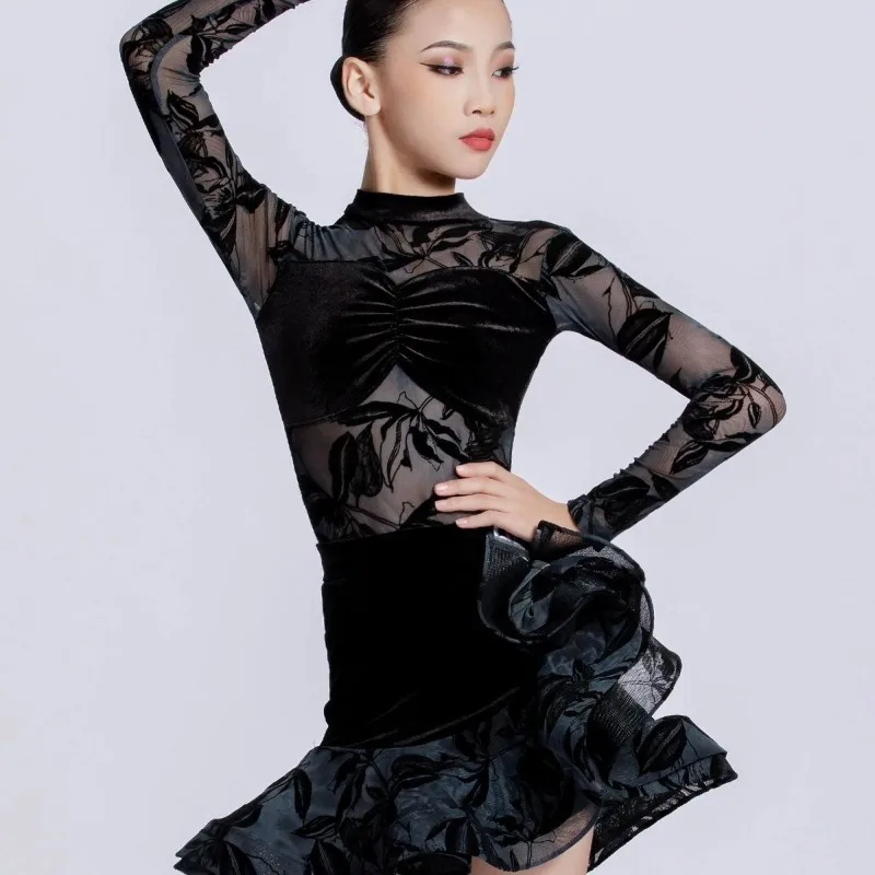 ملابس رقص لاتينا جديدة على طراز الخريف والشتاء للفتيات. بدلة رقص عصرية وأنيقة واحترافية للأطفال. #4