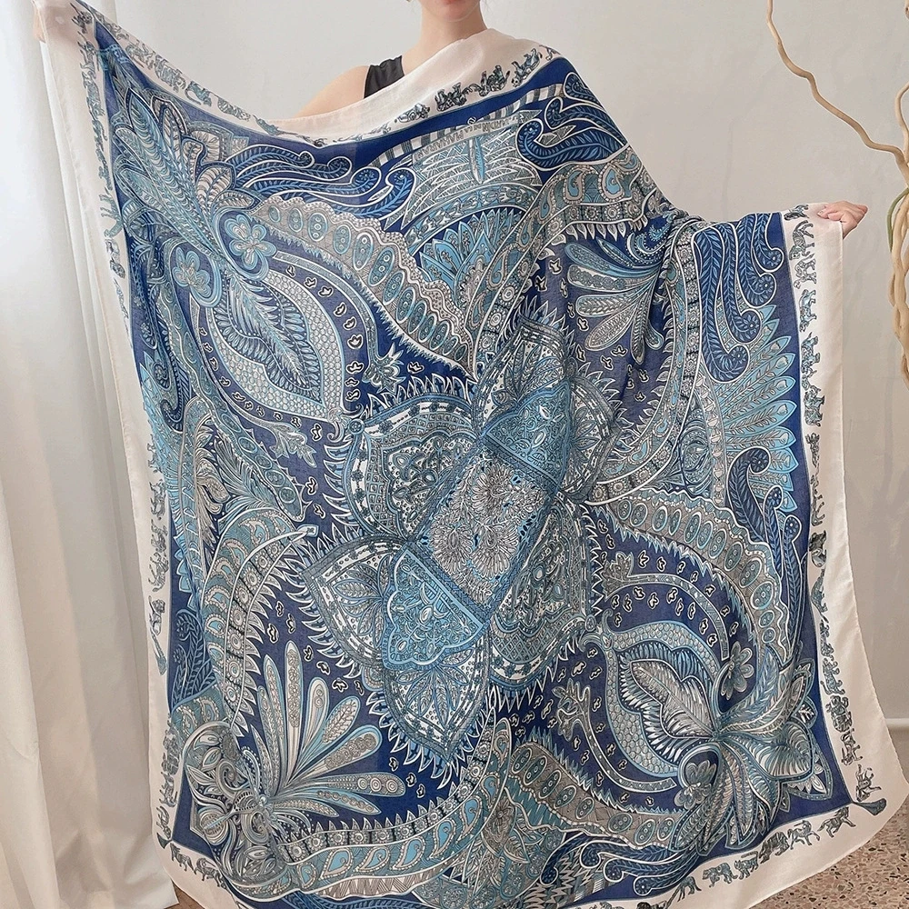 ผ้าพันคอสี่เหลี่ยมสีน้ำเงินขนา - Vintage Fashion Knitwear บทวิจารณ์และราคา