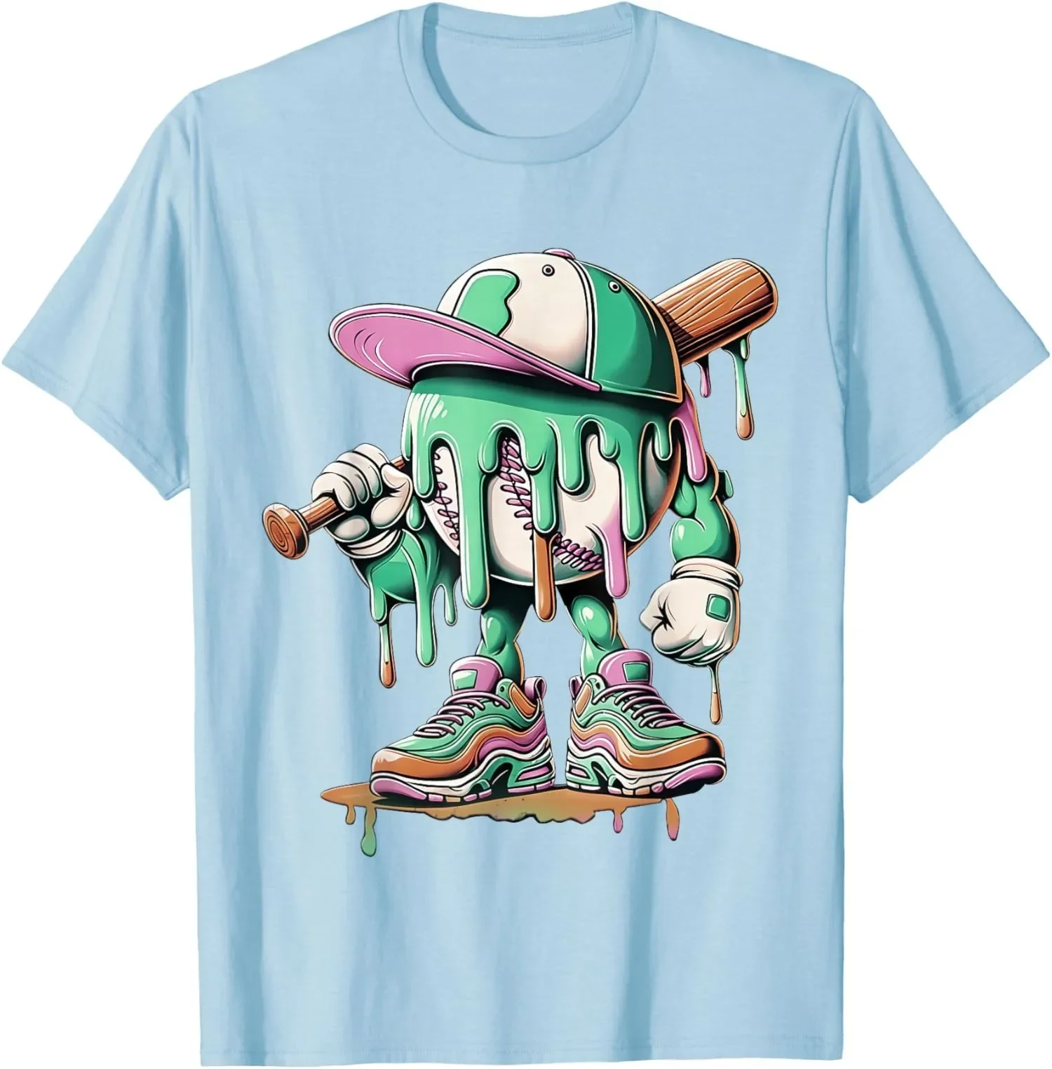 

Dripping Baseball Player Graphic Cotton Crewneck T-Shirt Unisex Trip Apparel