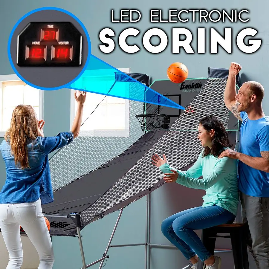 Indoor Double Basketball Hoop Game Electronic Scoreboard 4 Basketballs 2 Player Shooting Arcade