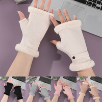 Fashion Winter Women Gloves Plush Faux Fur Knitting Wool Keep Warm Short Mitten Fingerless Girl Half Finger Touch Screen Gloves