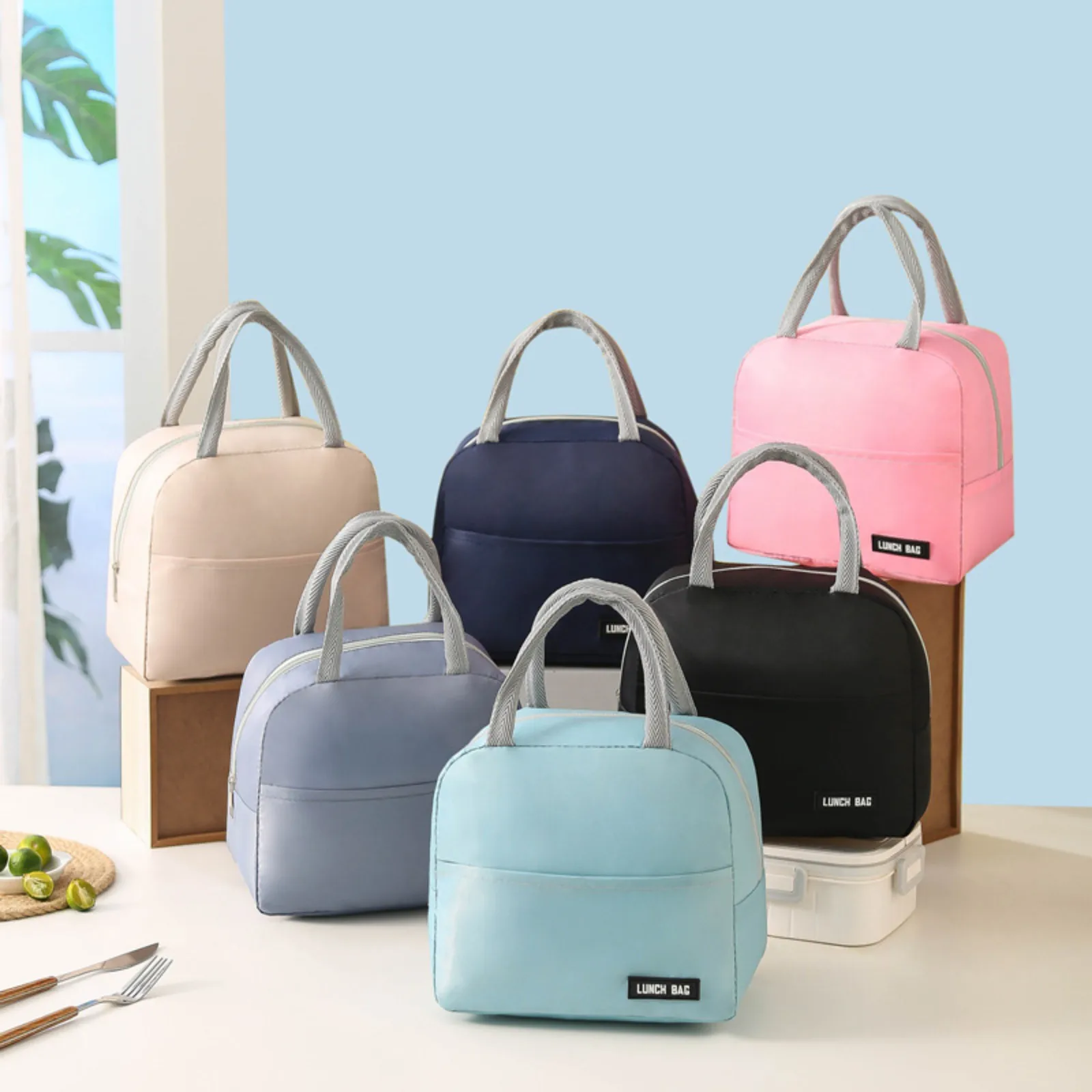 Thermal Insulated Bag Lunch Box Lunch Bags for Women Portable Fridge Bag Tote Cooler Handbags Solid Color Food Bolsa Termica