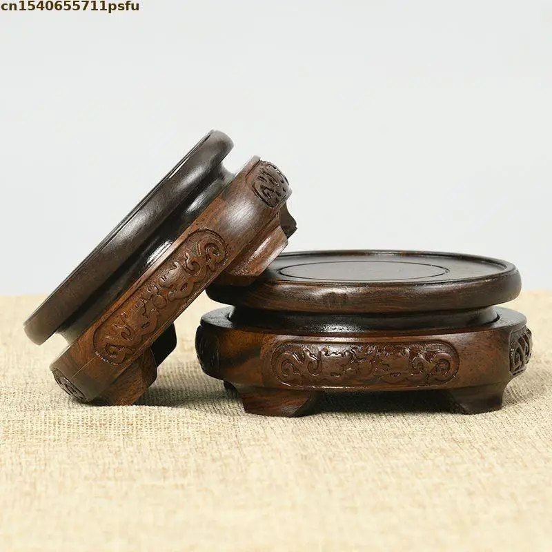 Premium Ebony Mini Figurines Display Stand - Wooden Bases for Coffee Tea Sets Bonsai Plant Rack Standing Flower Pedestal