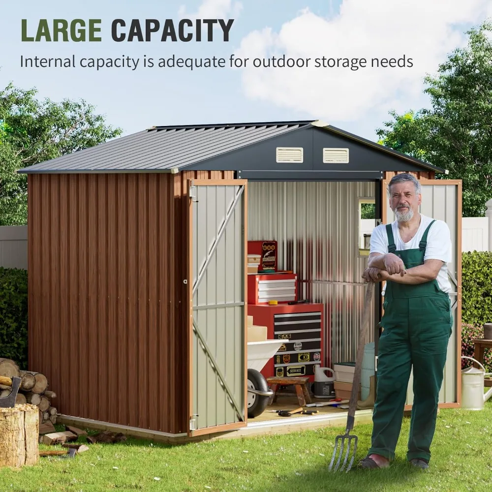 8x6 foot storage shed, large outdoor shed with windows, lockable door, outdoor steel shed for garden and backyard, tool storage