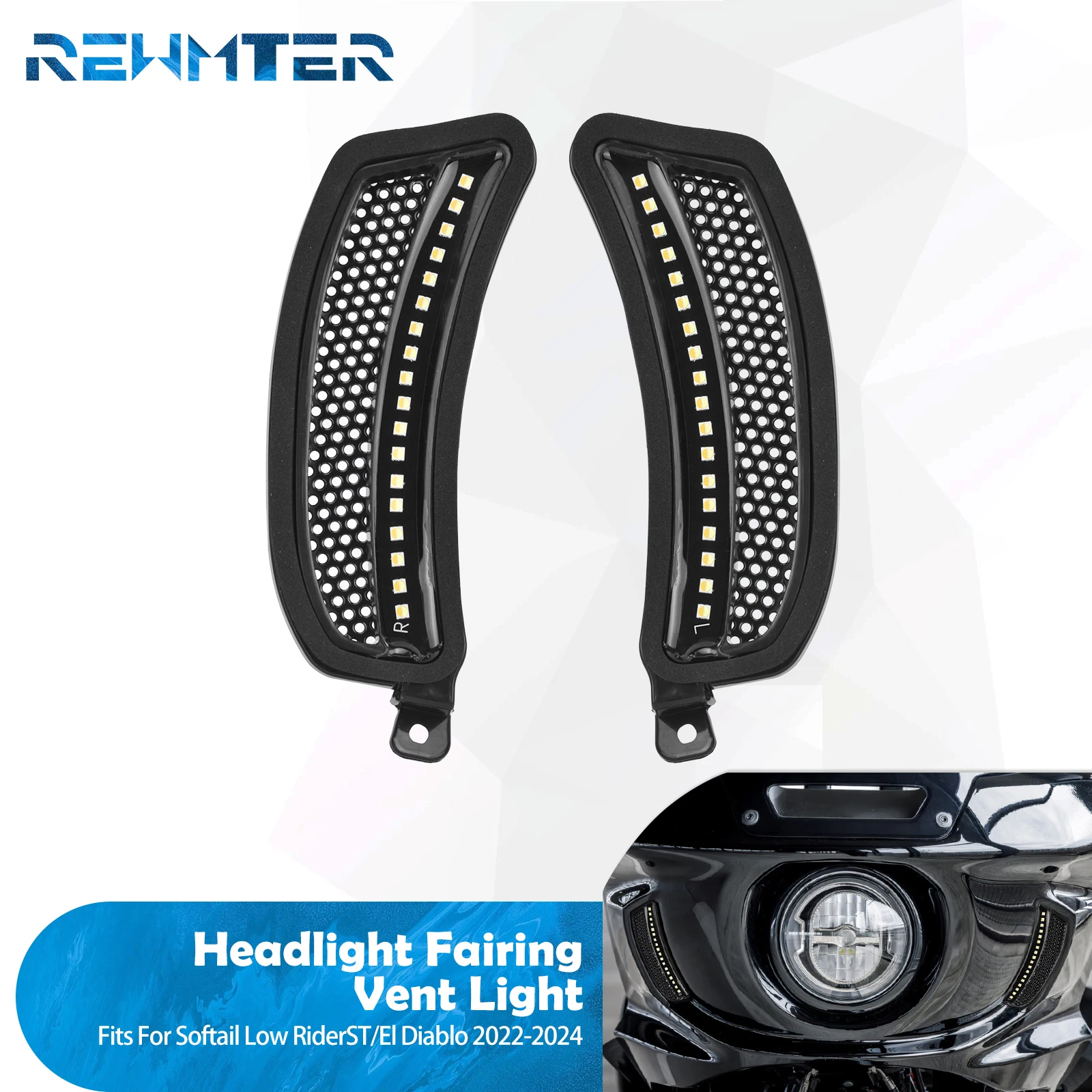 

Motorcycle LED Headlight Vent Accents Side Fairing Turn Signal Trim Lamp For Harley Softail Low Rider ST 2022-2024 FXRST 2022