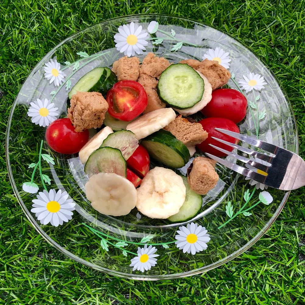 

1Pcs Stylish Tempered Glass Dish Print Multi Use Plate for Snack Steak Dessert Kitchen Household Tableware