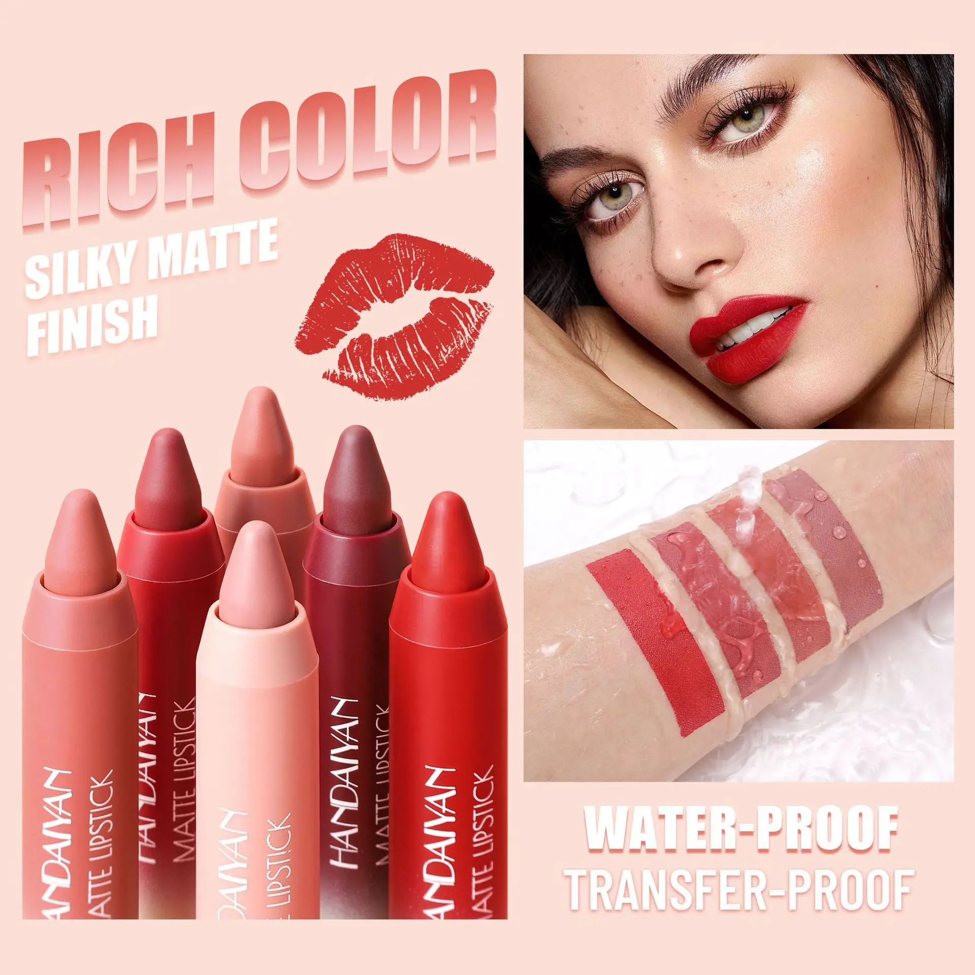 

Dual Function Lip Liner Lipstick Crayon Matte Finish Waterproof Kiss Proof Smudge Resistant for Office Travel Essential