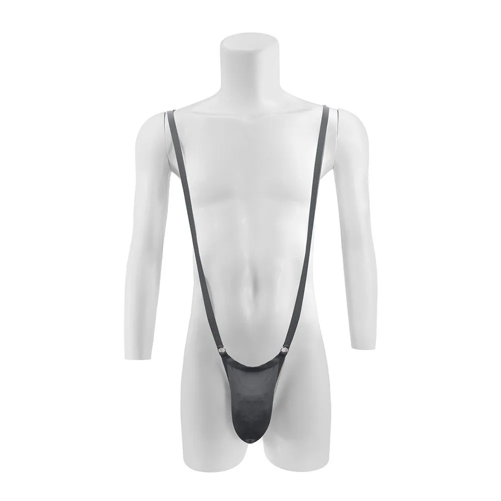 1pc Men's Ice Silk G-String Bodysuit With Shoulder Straps Solid Color Bulge Pouch Thong Underwear One-Piece Suspender Panties