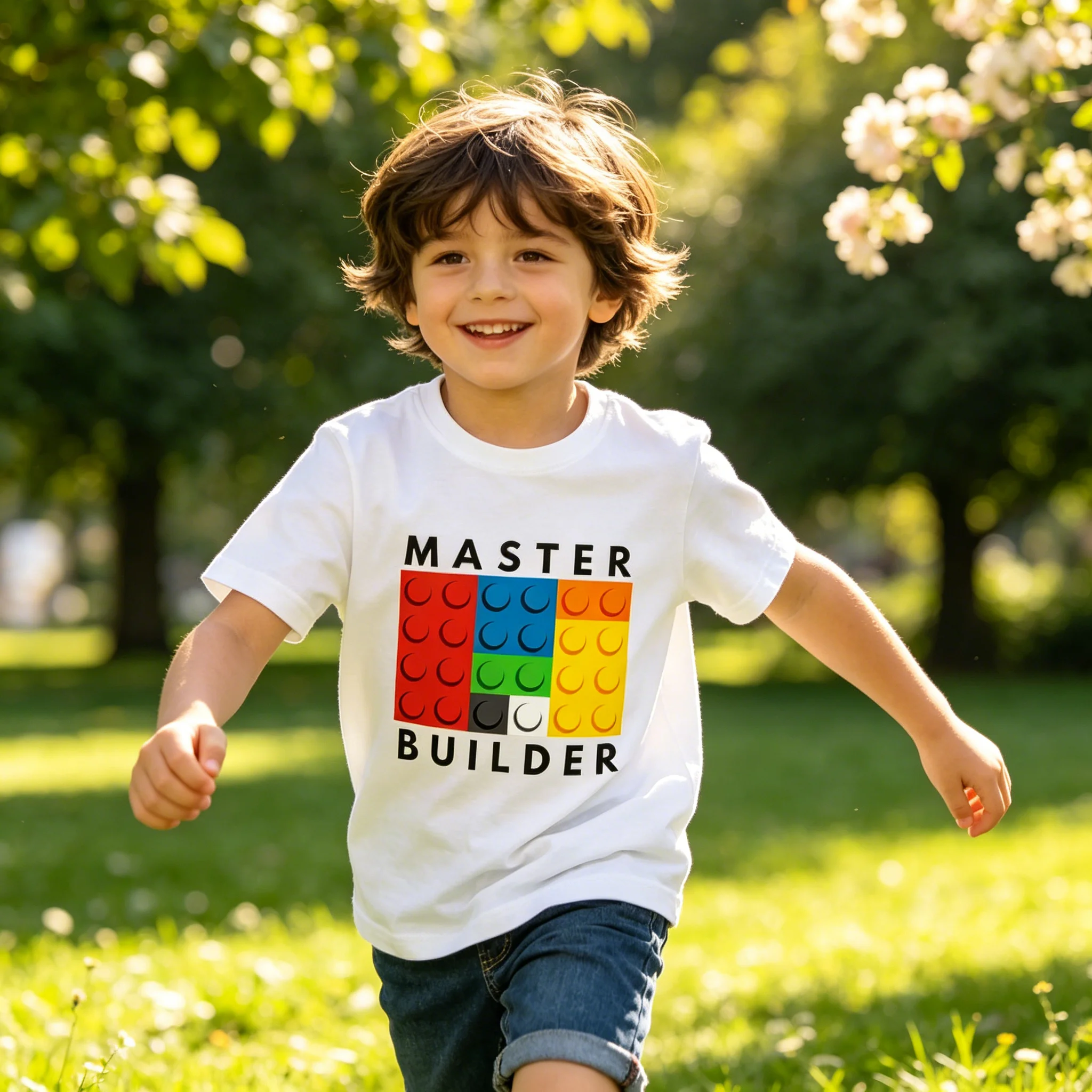 Men Tee Women T Shirt Boys Girls Top Adults Children Parent Child Cotton Kid Tshirts Master Builder Blocks Building Print Tops
