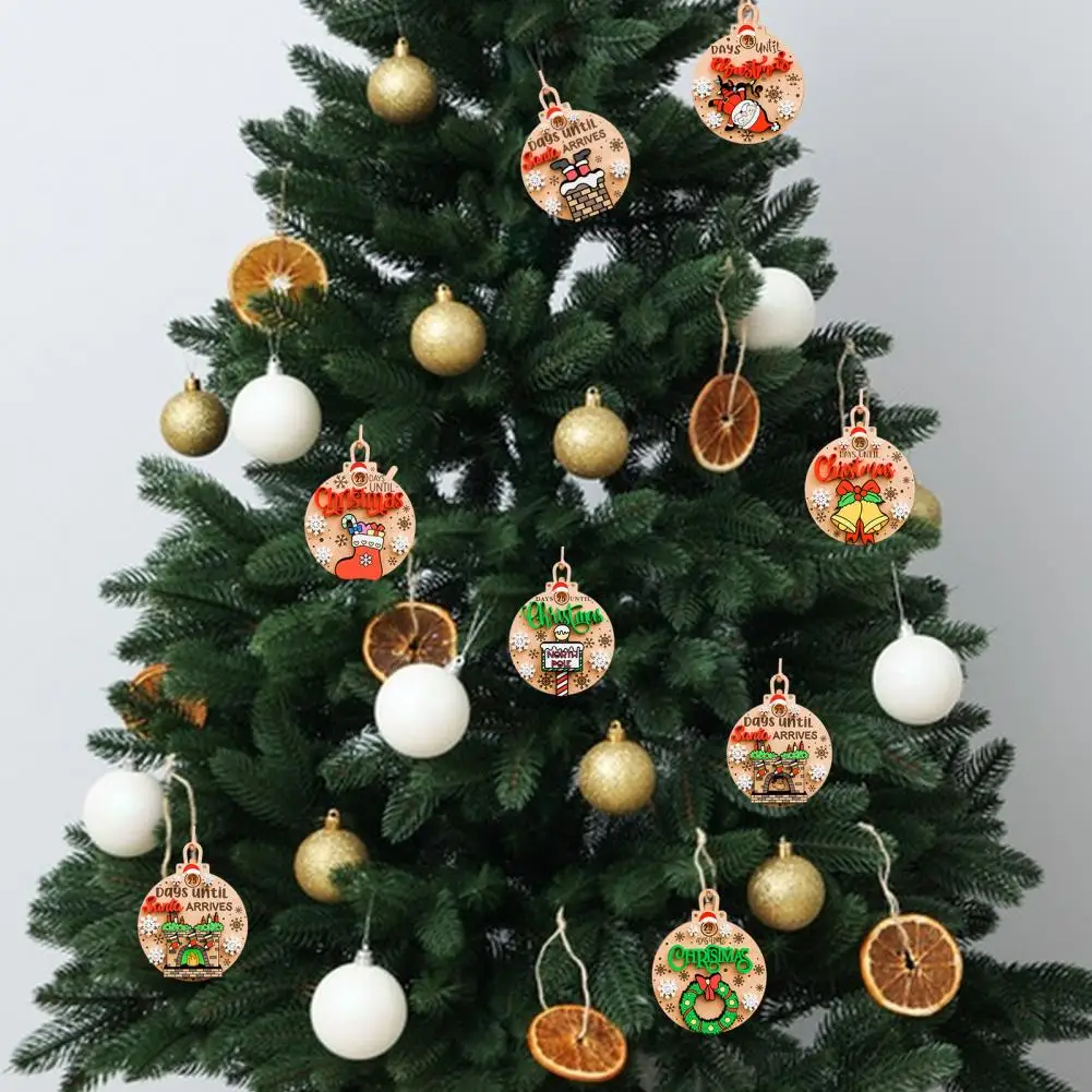 Wooden Advent Calendar Decoration Festive Christmas Countdown Ornaments Wooden Santa Wreath Stocking Bell Pendant Days Until