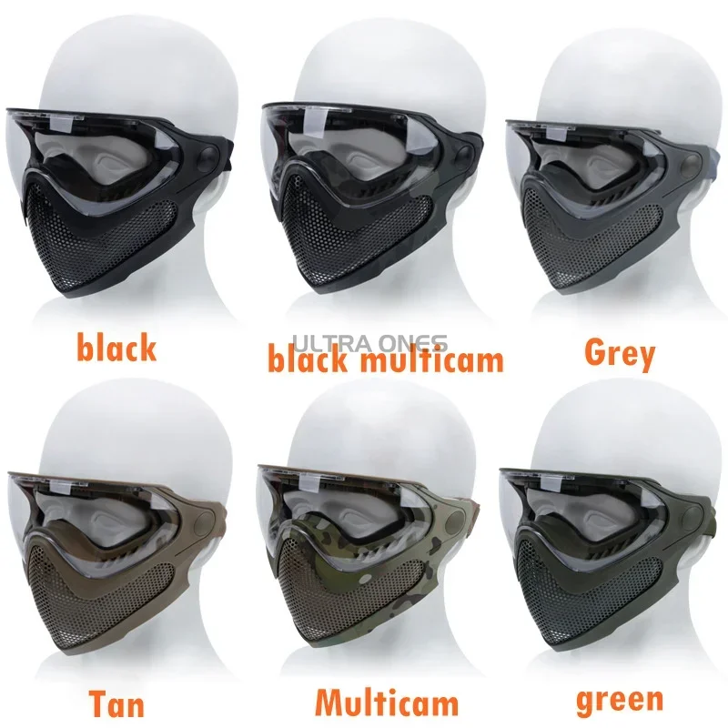 3 lentes máscara de tiro respirável tático paintball máscara facial completa wargame combate airsoft cs malha aço proteção máscara facial