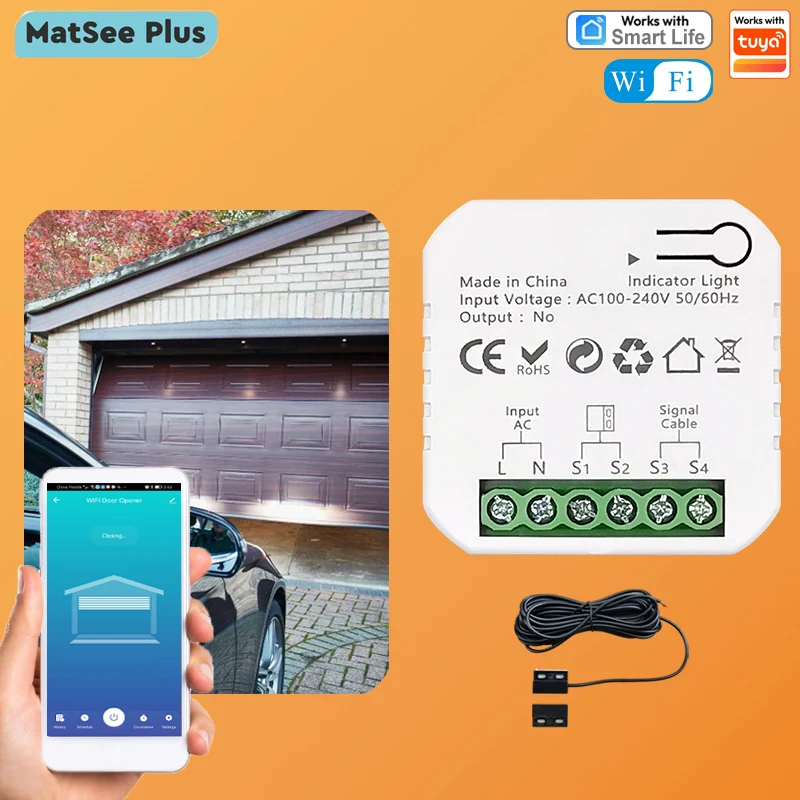

Tuya Smart Life Wi-Fi Устройство для открывания гаражных ворот Сухой контакт Приложение 240 В Дистанционное управление Монитор домашней автоматизации Безопасность Голосовое управление с помощью Alexa Google Home