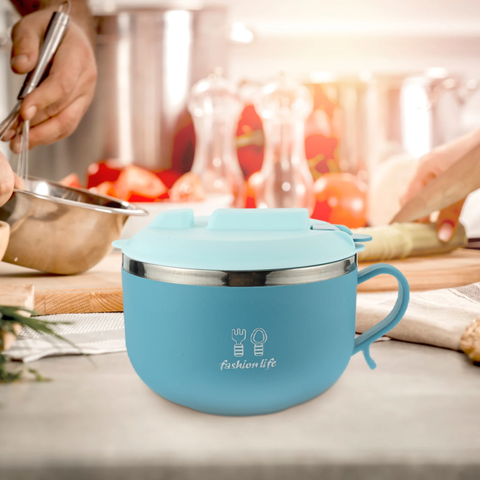

Stainless Steel Insulated Noodle Leak Proof Reusable Soup Bowl With Handle Anti Scald Ramen Bowl For Home Office Travel Dining