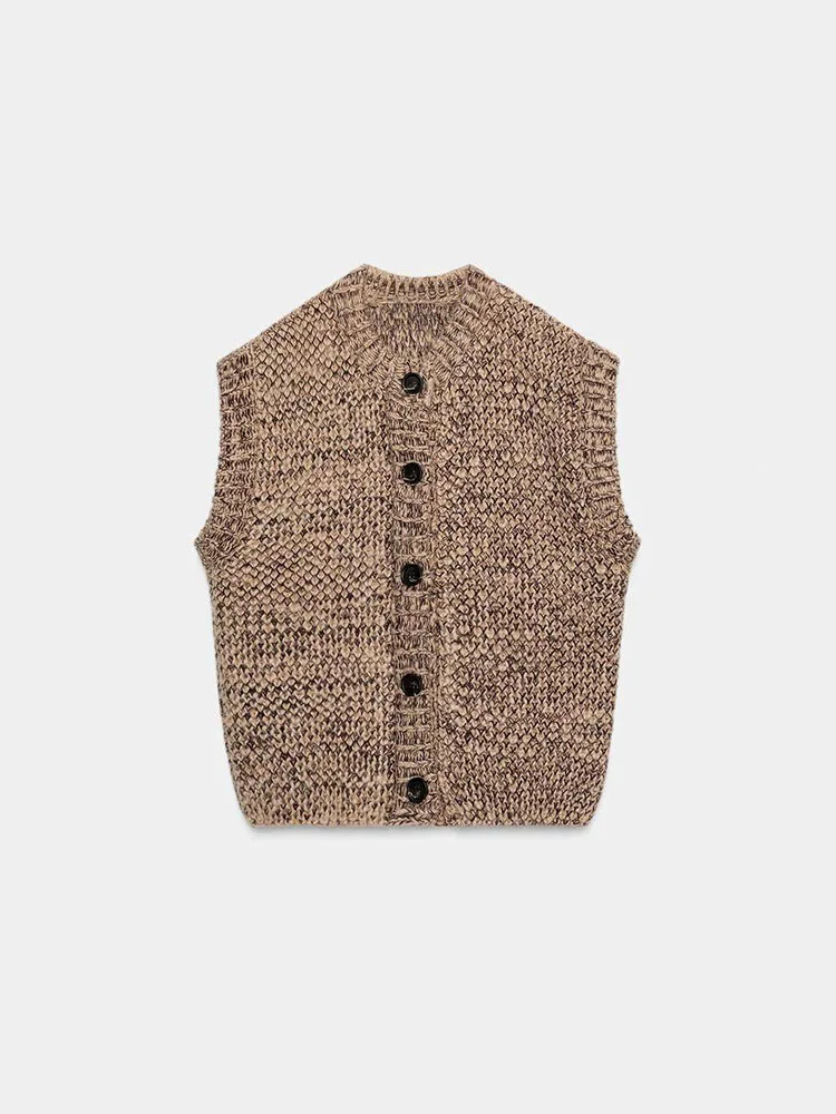 

Модный, удобный, универсальный, милый женский вязаный жилет на зиму 2025 года, новинка, повседневный, с длинным рукавом, круглый вырез