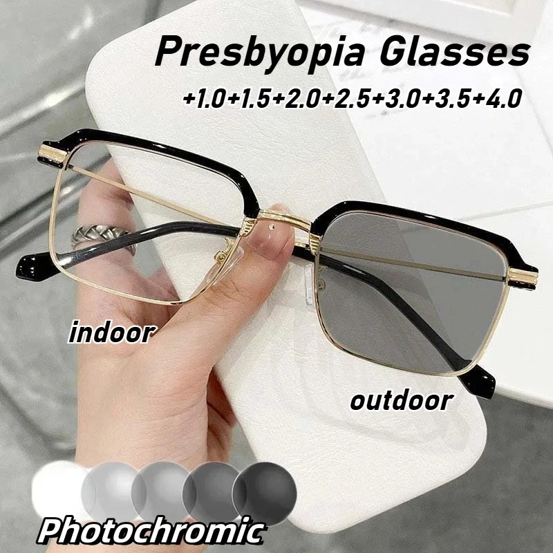 

Square Frame Photochromic Glasses Unisex Trendy Blue Light Blocking Reading Glasses Vintage High Difinition Prescription Eyewear