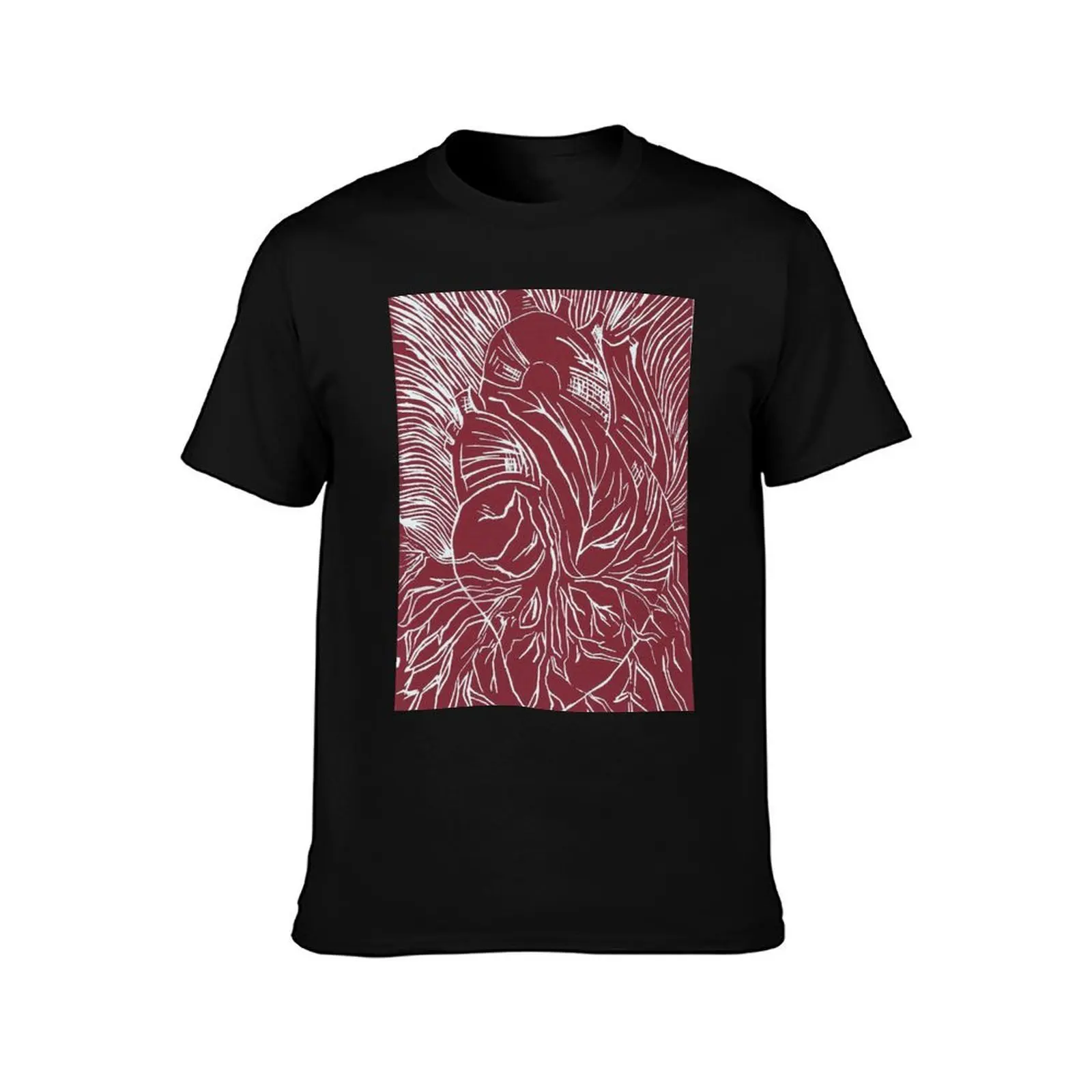 Heart Linocut Relief Print T-Shirt Classic Basic Casual T-Shirt
