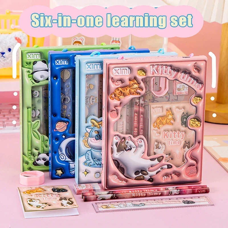 6 In 1 Stationery Set Primary School Children Learning Gift Box Pencils Kindergarten Birthday Gift Prizes Study Stationery Set