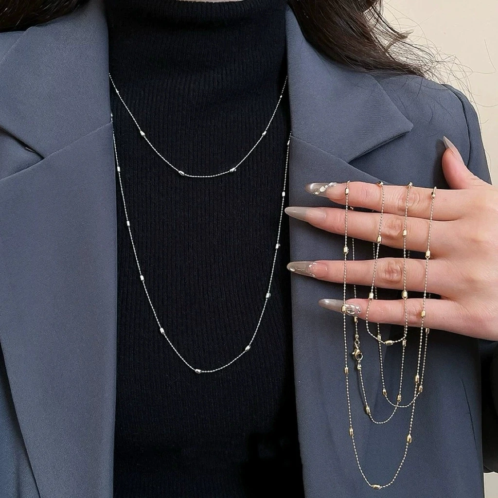 Vintage Gold Silver Color Double Layered Long Stacking Choker Temperament Chain Necklace For Women Fashion Trendy New Jewelry image 2