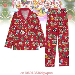 New Disney Mickey Christmas Pajamas Set Mickey Minnie 3D Printed Casual Men's and Women's Long Sleeve Shirt Pajama Set