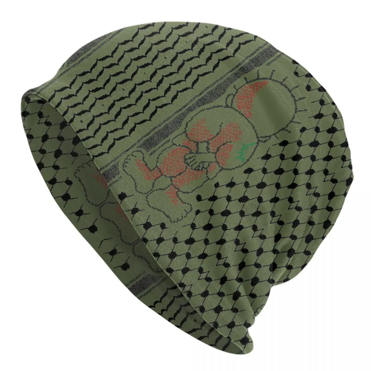 Palestinian Handalah Tatreez Kufiya Olive Skullies Beanies Hats Palestine Arabic  Unisex Outdoor Cap Warm Dual-use Bonnet Hats