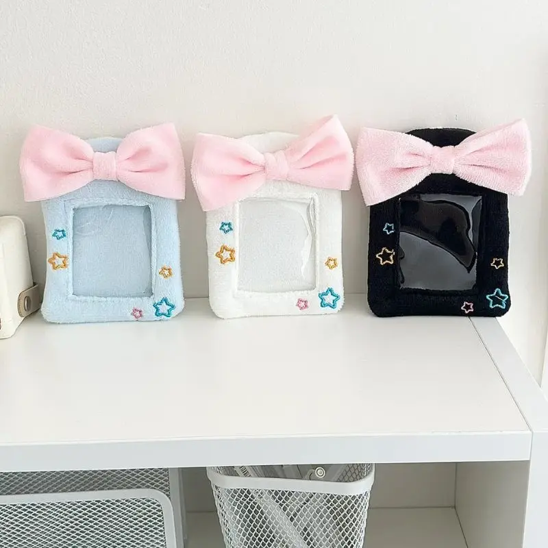 Cute Plush Photo Card Holder Photo Albums Bowknot Decor Cover Case Idol Bus Card Protector Bag Picture Photo Sleeves Card Cases