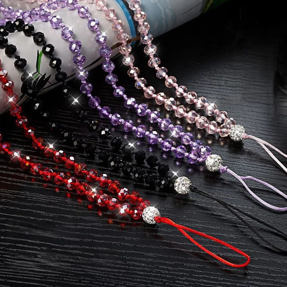 Phone Lanyar Crystal Pendant Beaded Telephone Lanyard Cellphone Hanging Rope Long Style For Women Anti-Lost Lanyard Jewellery