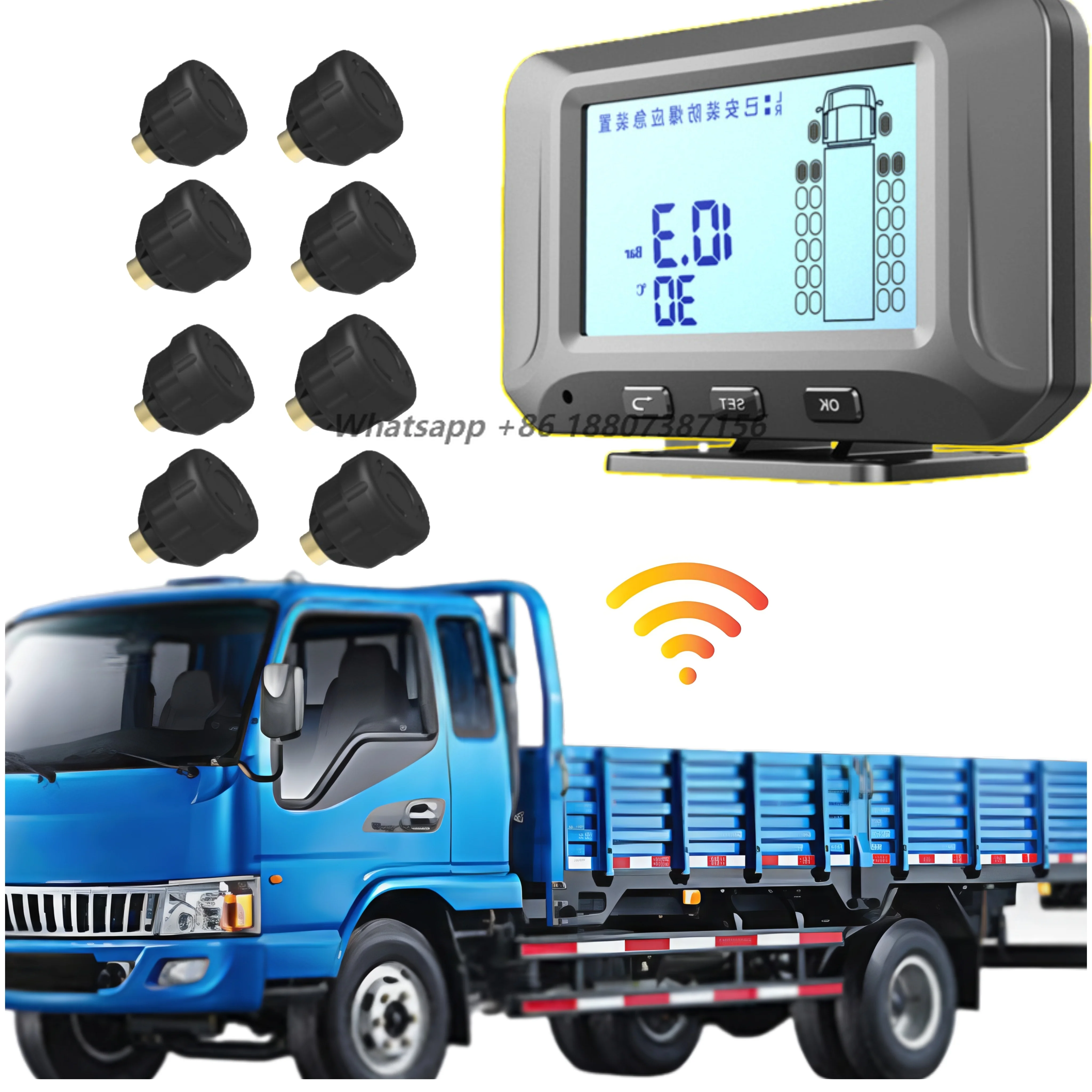 Universal Tpms Truck High Accuracy Wireless Quick Match No Programming Vehicle Grade Chip 8wheels External Sensor Truck Parts