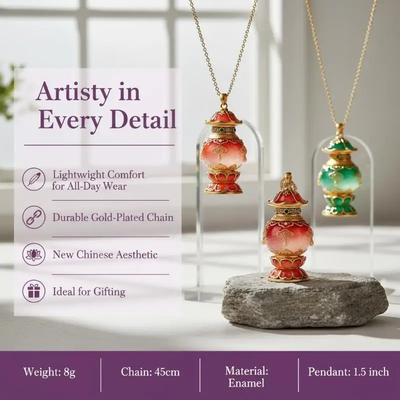Ethnic Vintage Gourd Pendant Necklace Imitation Jade Auspicious Jewelry for Casual Wear Party Dating