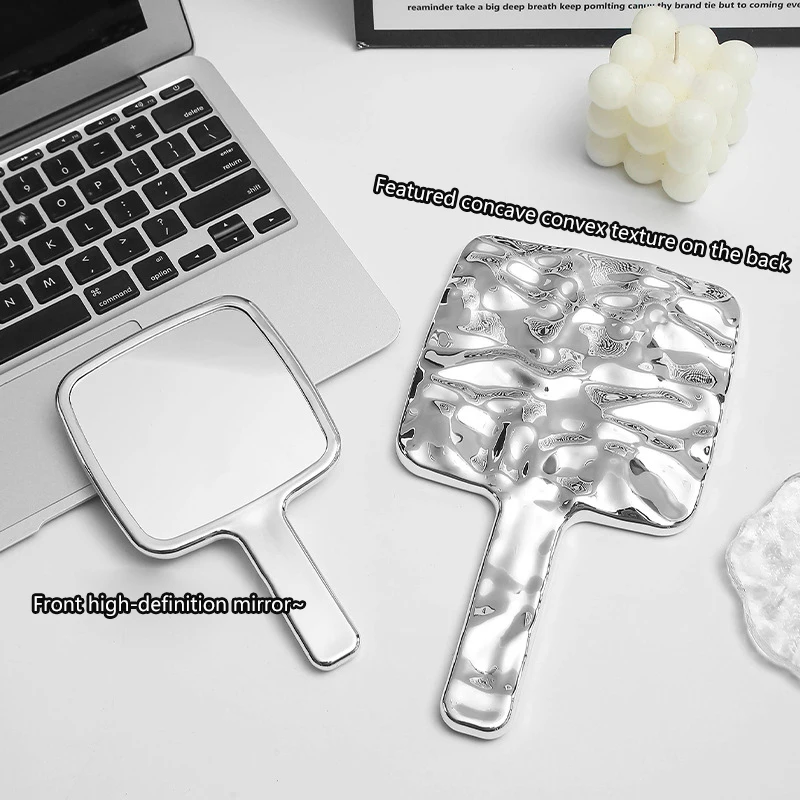 Portable Travel Water Ripple Electroplated Handheld Makeup Mirror, High Aesthetic Value