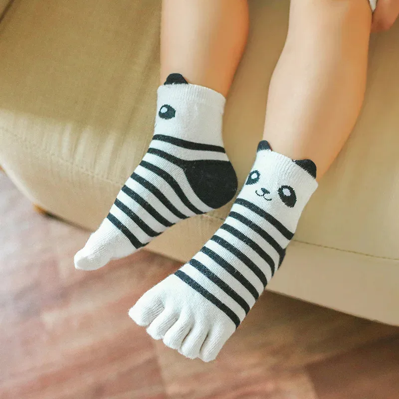 5 Pairs Children Cartoon Socks with Toes Cute Panda 3D Animal Printed Sock Cotton Breathable Kids Correction Toe 5 Finger Socks