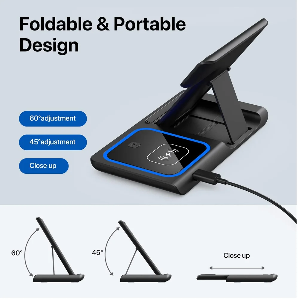 15W fast charging 3-in-1 foldable wireless charger bracket #5