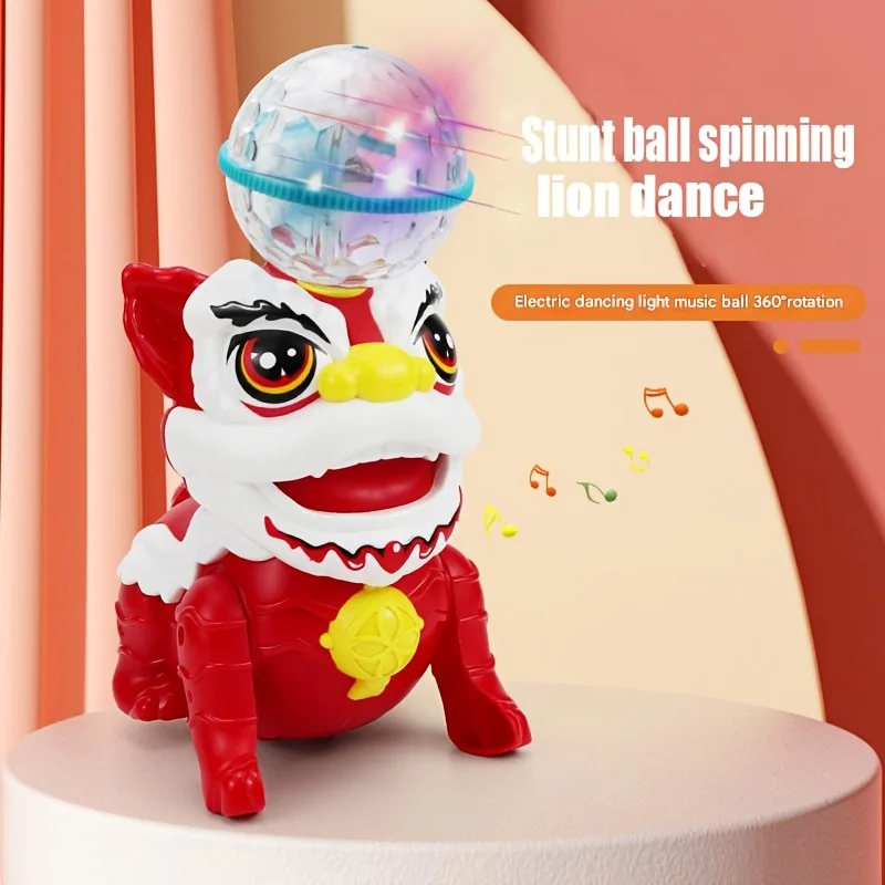 

360 ° Вращающаяся игрушка для танца льва с шаровой головкой трюка — интерактивная игрушка-непоседа для детей, на батарейках — веселый рождественский подарок