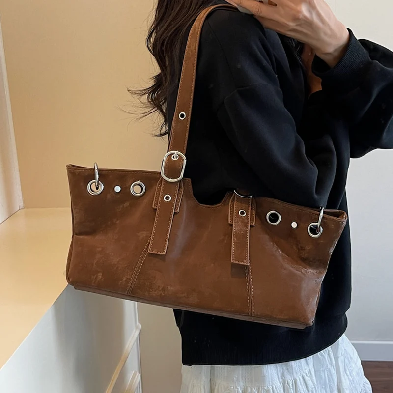 Korean Style Brand Design Tote Bag Fashion High-end Handbag New Rivet Metal Buckle Underarm Bag Niche Large-capacity Casual Bags